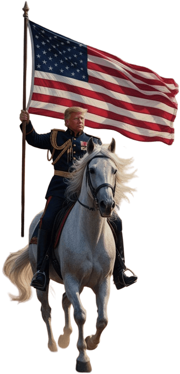 Trump on horseback with American flag